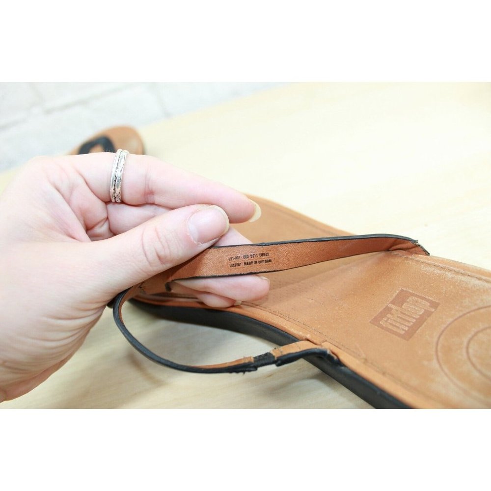 FITFLOP Banda Black Leather Thong Slim Wedge Thong Sandals Size 11 - Picture 7 of 9